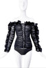 Roberto Cavalli Black Ruffle Lace Off Shoulder Corset Top Spring 2016