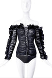 Roberto Cavalli Black Ruffle Lace Off Shoulder Corset Top Spring 2016