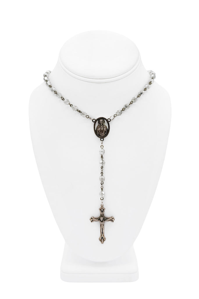 Dolce & Gabbana Silver Clear Beaded Chain Rosary Cross Necklace