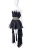 Vintage Black Tulle Sleeveless Cascading Train Dress W/ Balmain Belt