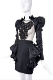 DSquared2 Black Ruffle Mesh Embellished Puff Sleeve Dress