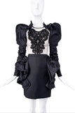 DSquared2 Black Ruffle Mesh Embellished Puff Sleeve Dress
