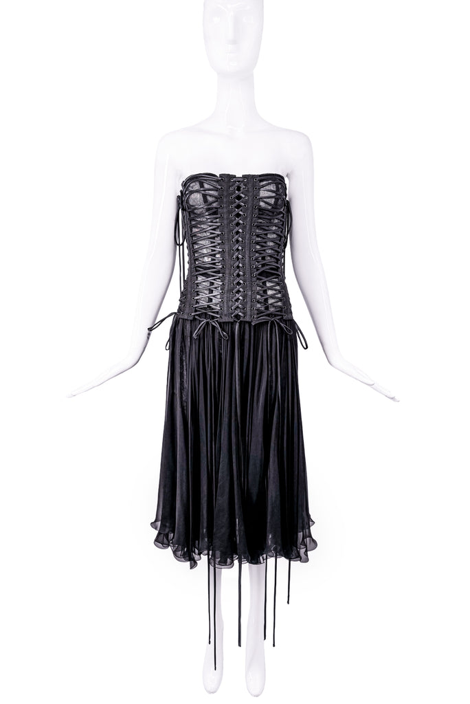 Dolce & Gabbana Black Corset Strippy Strap Draped Dress