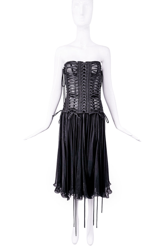 Dolce & Gabbana Black Corset Strippy Strap Draped Dress