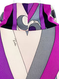 Emilio Pucci Purple Geometric Grey Blush and Purple Printed Polo Collar Dress