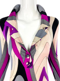 Emilio Pucci Purple Geometric Grey Blush and Purple Printed Polo Collar Dress