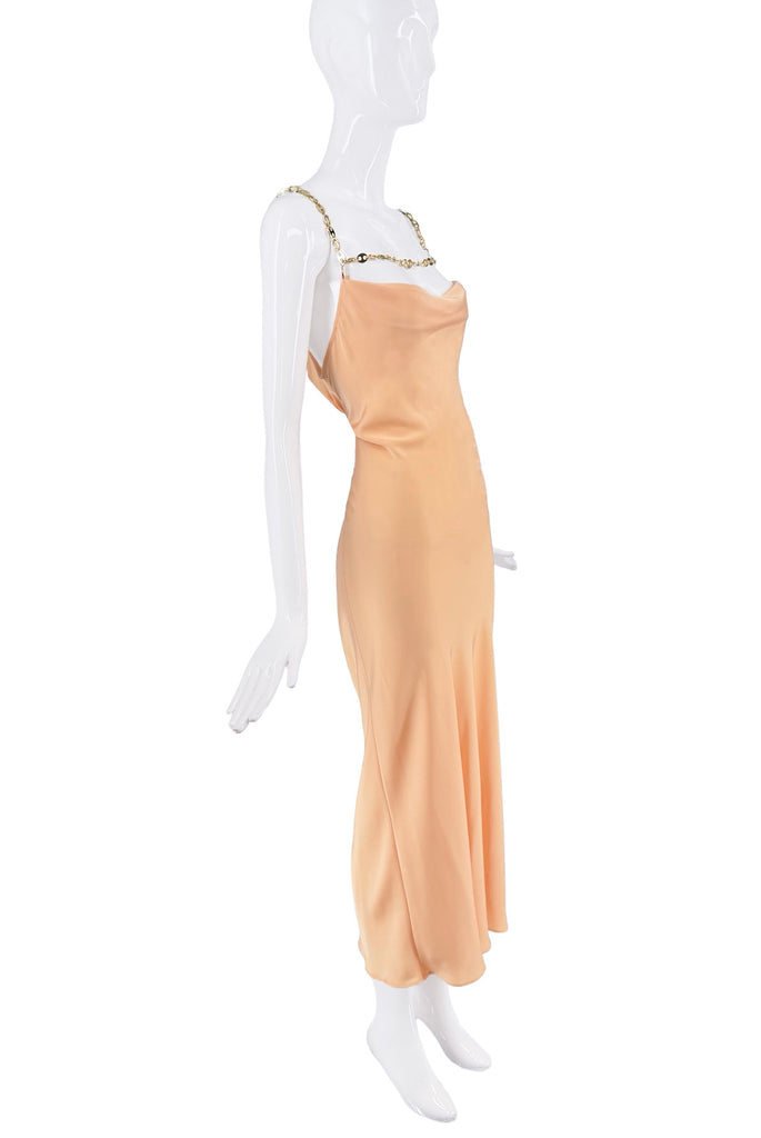 Paco Rabanne Orange Pink Peach Chain Link Slip Dress Gown