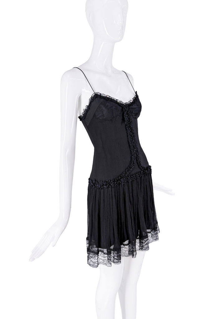 Dolce & Gabbana Black Lace Ruffle Drop Waist Sheer Dress