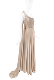 Vionnet Taupe Silk One Shoulder Zipper Draped Dress Gown