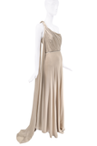 Vionnet Taupe Tan Silk One Shoulder Zipper Draped Dress Gown