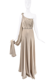 Vionnet Taupe Tan Silk One Shoulder Zipper Draped Dress Gown