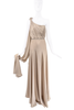 Vionnet Taupe Silk One Shoulder Zipper Draped Dress Gown