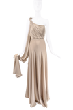 Vionnet Taupe Silk One Shoulder Zipper Draped Dress Gown