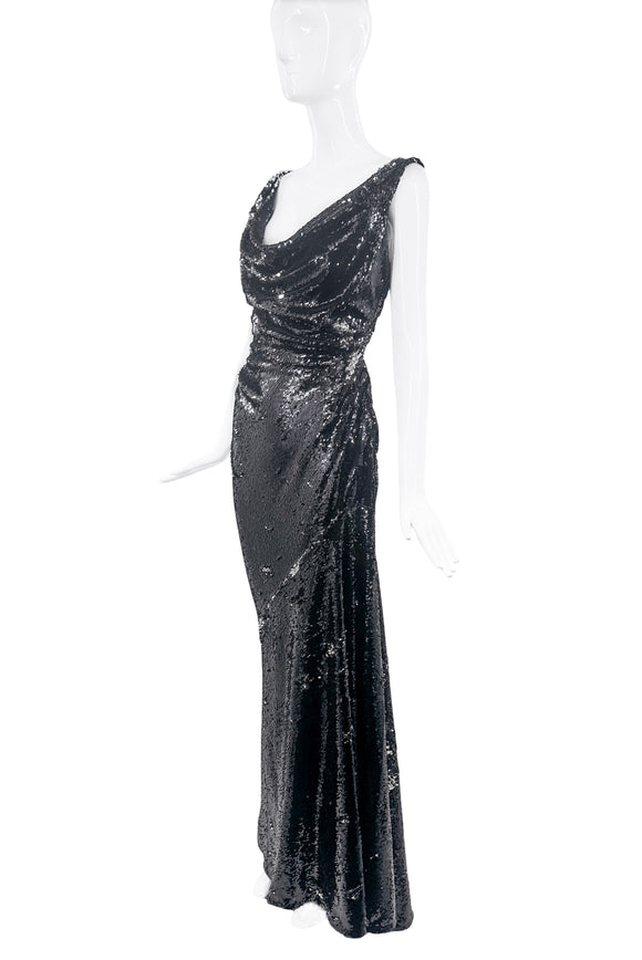 Vivienne Westwood Black Sequin Bias Cut Dress Gown