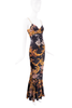 Roberto Cavalli Black Gold Multicolor Baroque Floral Print Slip Dress Gown