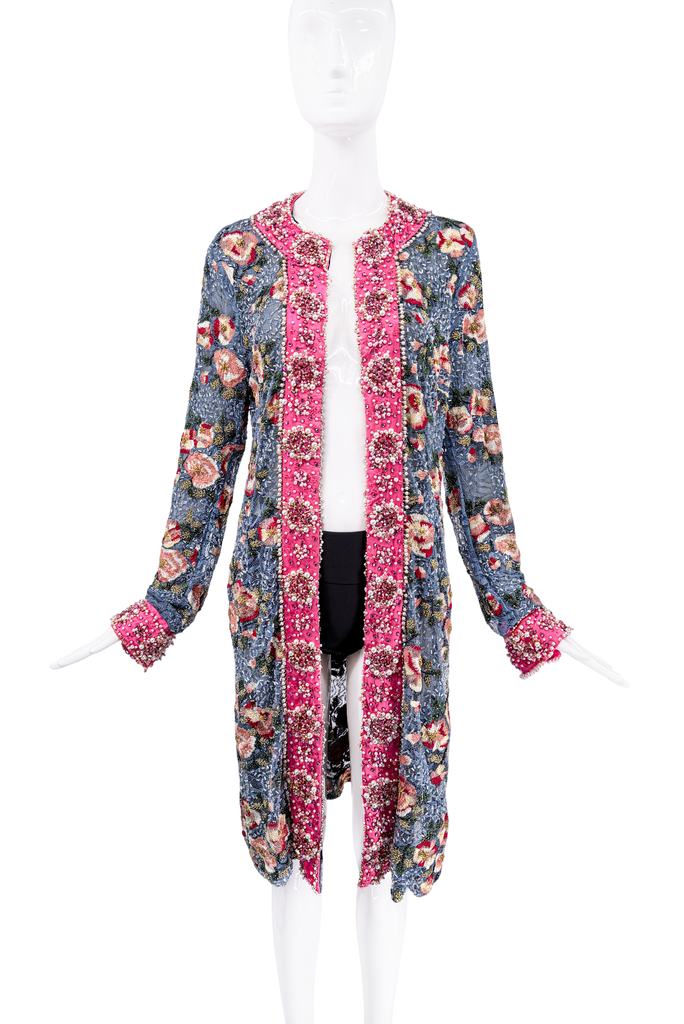 Dolce & Gabbana Blue Pink Multicolor Floral Beaded Jacket Fall 1999