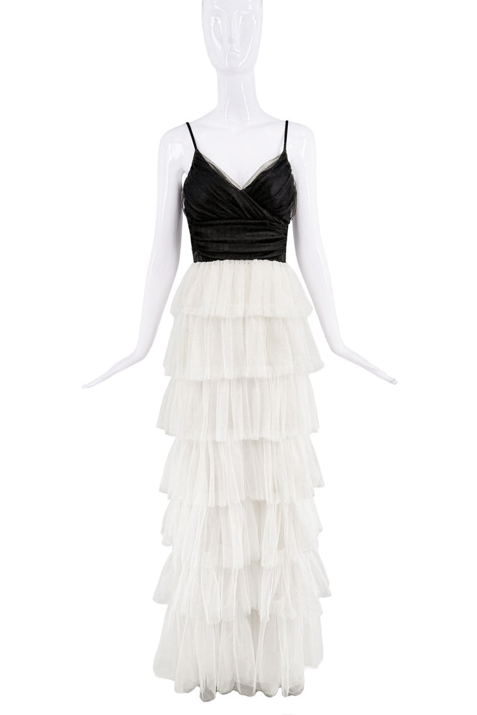 Givenchy Black White Ruffle Tulle Dress Gown