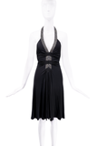 Roberto Cavalli Black Beaded Ruched Halter Dress SS05