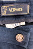 Versace Flared Black Low Rise Pants with Corduroy Inlays and Medusa Button