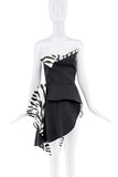 Aganovich Black and White Zebra Print Asymmetric Slit Bustier Corset Dress