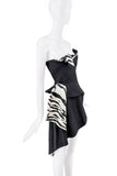Aganovich Black and White Zebra Print Asymmetric Slit Bustier Corset Dress
