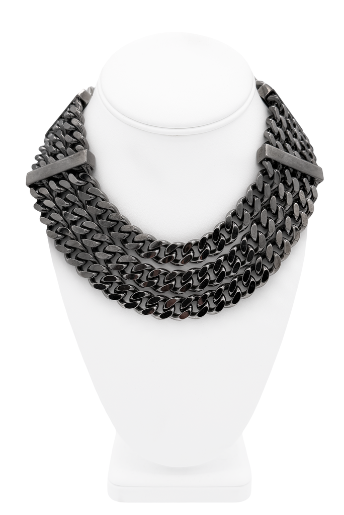 Burberry Blackened Silver Chunky Three Chain Link Necklace