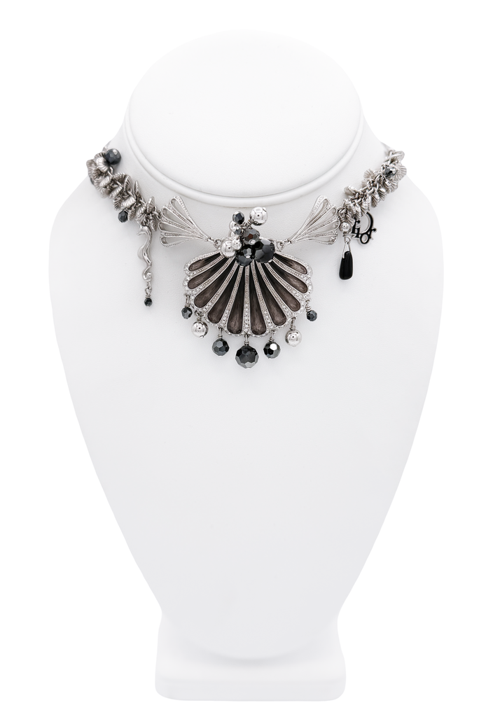 Christian Dior x Galliano Silver Charm Shell Pendant Necklace