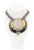 Eddie Borgo Silver Crystal Quartz Jade and Onyx Egyptian Moon Pendant Chain Necklace
