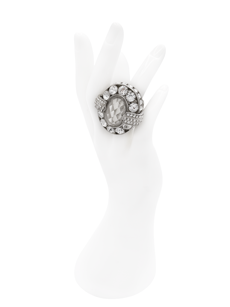 Roberto Cavalli Silver Rhinestone Oversized Cocktail Ring