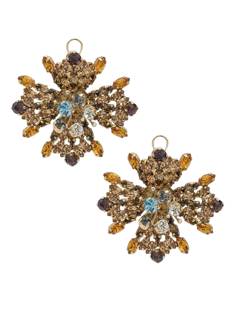 DSquared2 Gold Multicolor Gemstone Flower Oversized Stud Earrings