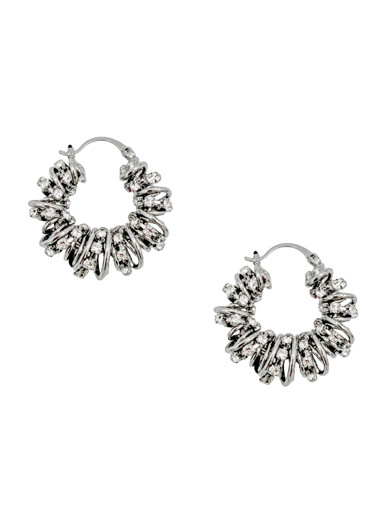 Vintage Silver Crystal Coil Mini Hoop Earrings