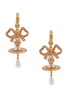 Vivienne Westwood Gold Pink Pavé Rhinestone Bow Orb Pearl Drop Earrings