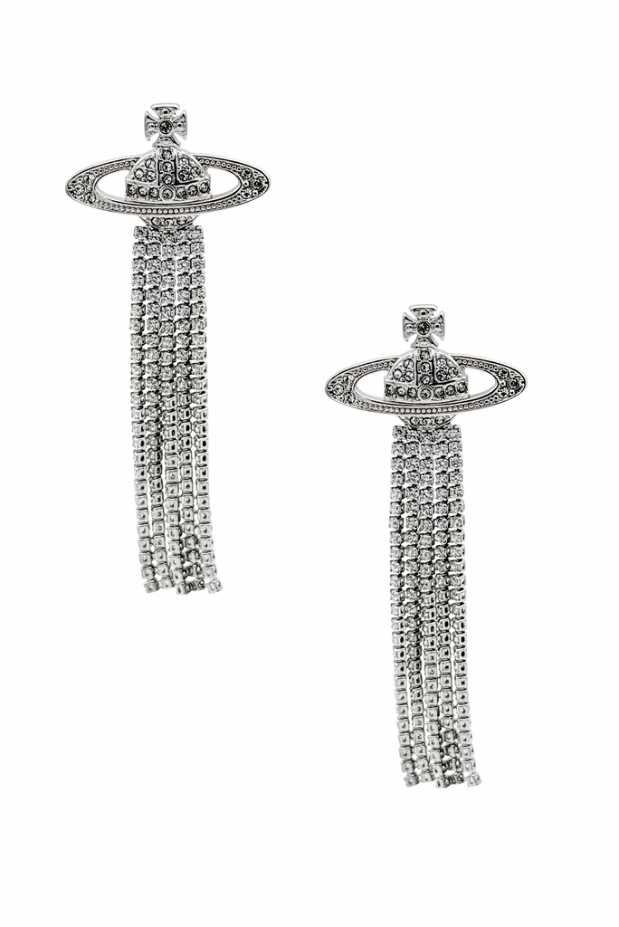 Vivienne Westwood Silver Crystal Logo Orb Fringe Drop Earrings