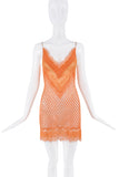 Burberry Orange Mesh Cut Out Lace Trim Slip Dress