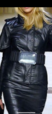 Fendi Black Ripple Sude Big Square Silver Mirror Plate Belt Runway Fall 2007