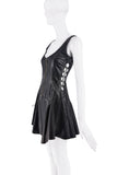 Roberto Cavalli Black Leather Drop Waist Lace Cut Outs Zipper Dress