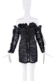 Roberto Cavalli Black Brown Sheer Lace Ruffle Corset Bustier Dress SS2016