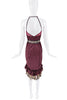 Roberto Cavalli Red Maroon Burgundy Floral Belt Leopard Print Ruffle Sheer Cut Out Open Back Dress
