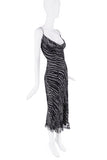 Ermanno Scervino Black White Silk Zebra Swirl Abstract Print Slip Dress