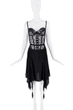 Oliver Theyskens Black Silver Floral Lace Sheer Corset Dress