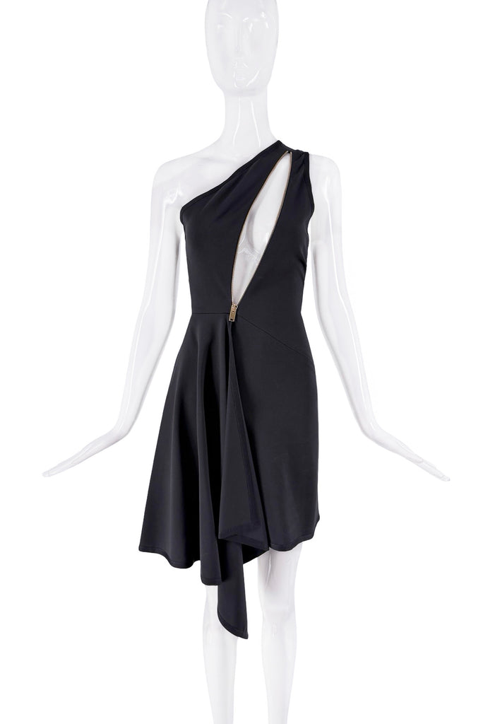 Stella Mccartney Black Gold Asymmetric One Shoulder Zipper Cut Out Dress