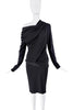 Balenciaga Black Satin Off the Shoulder Drop Waist Longsleeve Dress
