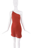 Vintage Red Silk Sheer Asymmetric One Shoulder Slip Dress