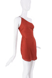Vintage Red Silk Sheer Asymmetric One Shoulder Slip Dress