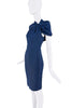 Vintage Navy Blue Asymmetrical Twisted Knot Puff Shoulder Bodycon Dress