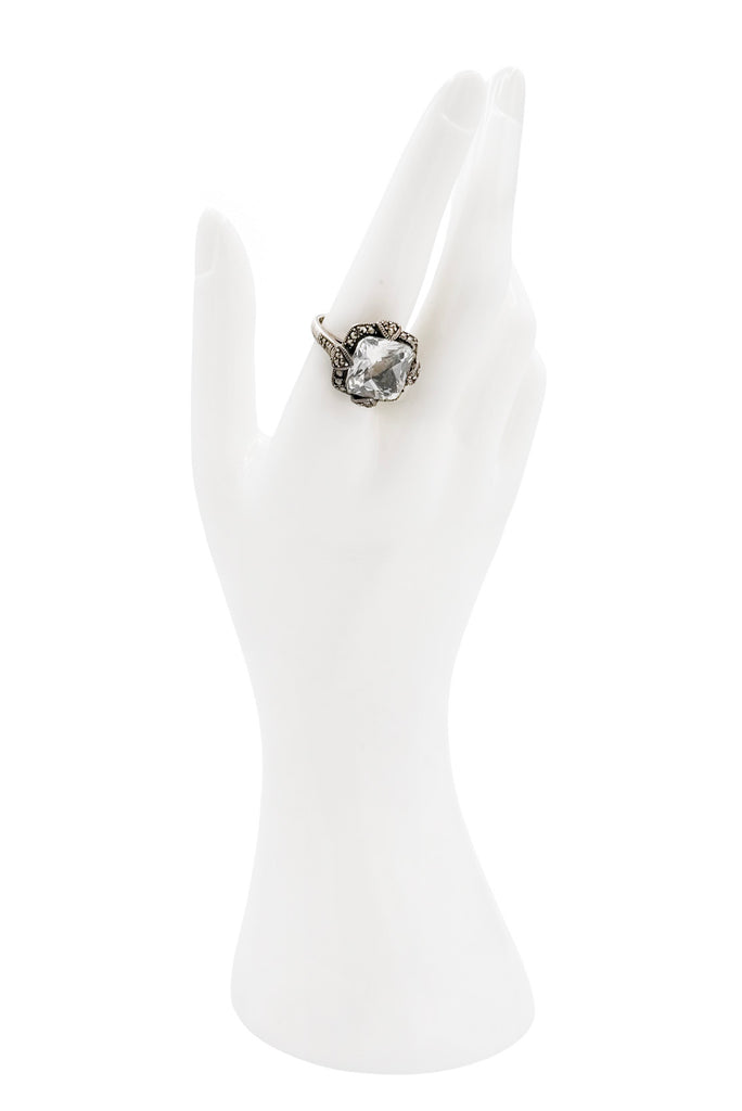 Vintage Silver Crystal Rhinestone Embellished Cocktail Ring
