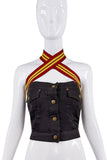 Jean Paul Gaultier Denim Yellow Red Ribbon Halter Stap Tube Top