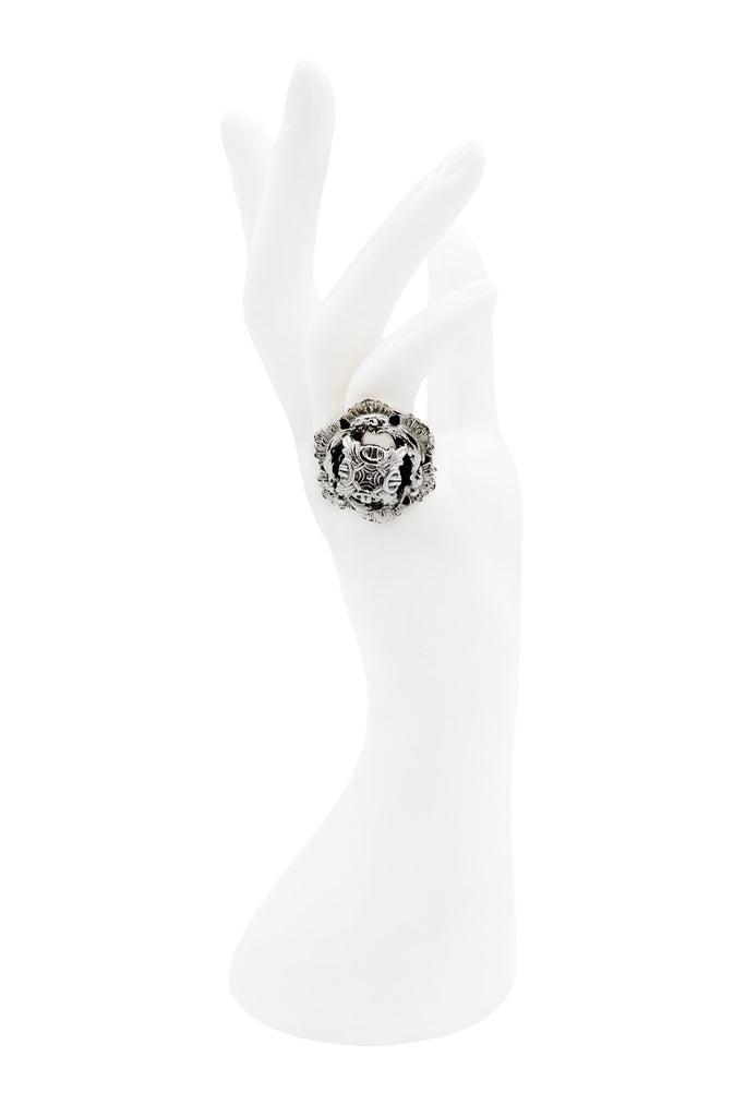 Vintage Silver Floral Cut Out Embellished Cocktail Ring