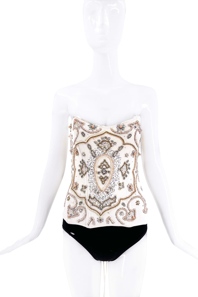 Bluemarine White Embellished Beaded Corset Top