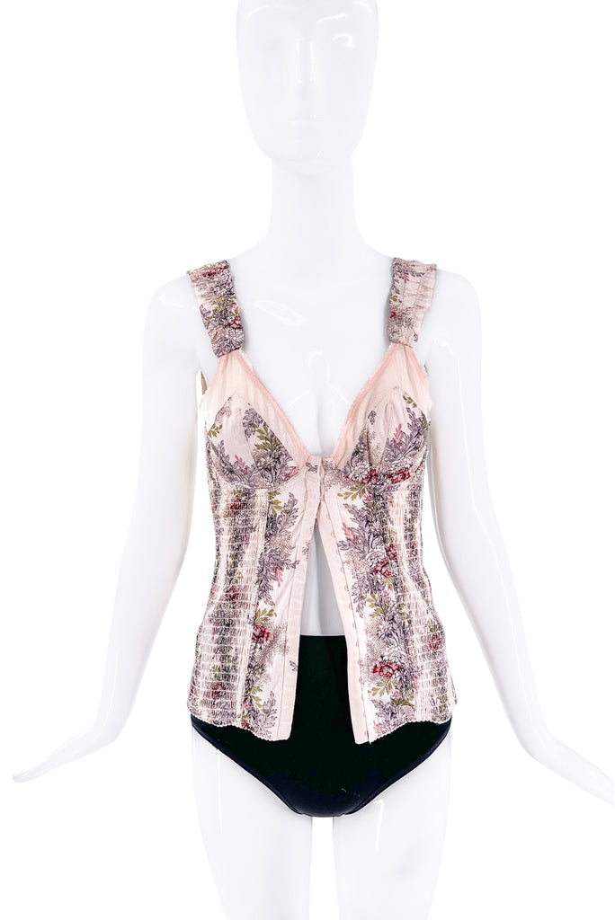 Kenzo Pink Floral Print Button Up Ruched Corset Top